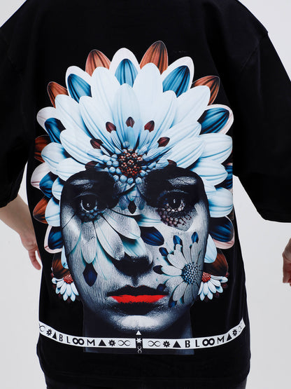 BLOOM SERIES(BTB06)-BLACK OVERSIZED UNISEX TSHIRT