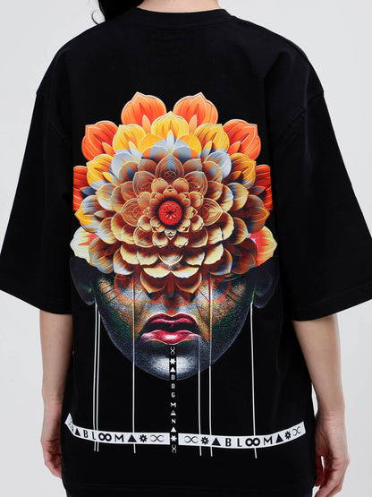 BLOOM SERIES(BTB04)-BLACK OVERSIZED UNISEX TSHIRT