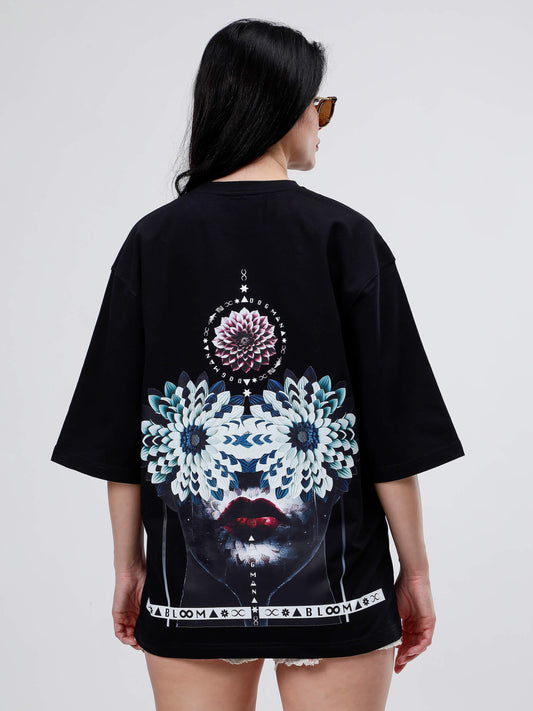 BLOOM SERIES(BTB05)-BLACK OVERSIZED UNISEX TSHIRT