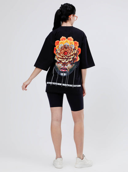 BLOOM SERIES(BTB04)-BLACK OVERSIZED UNISEX TSHIRT