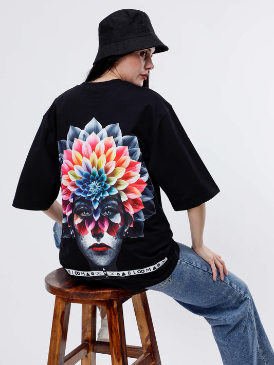 BLOOM SERIES(BTB07)-BLACK OVERSIZED UNISEX TSHIRT