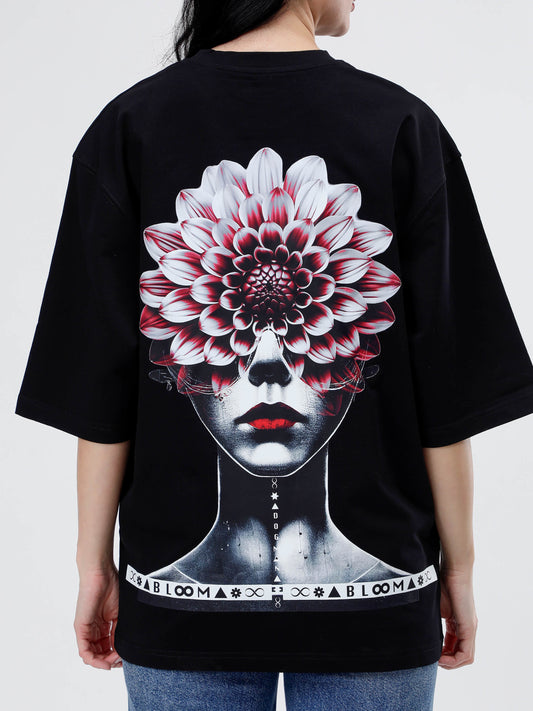 BLOOM SERIES(BTB03)-BLACK OVERSIZED UNISEX TSHIRT