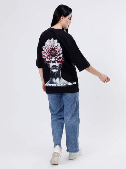 BLOOM SERIES(BTB03)-BLACK OVERSIZED UNISEX TSHIRT