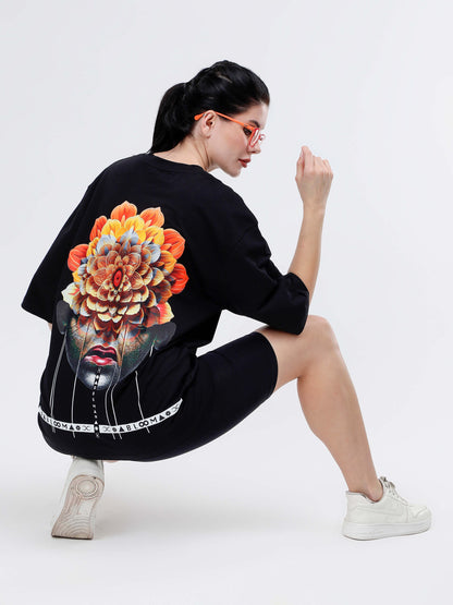 BLOOM SERIES(BTB04)-BLACK OVERSIZED UNISEX TSHIRT