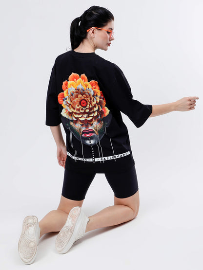 BLOOM SERIES(BTB04)-BLACK OVERSIZED UNISEX TSHIRT
