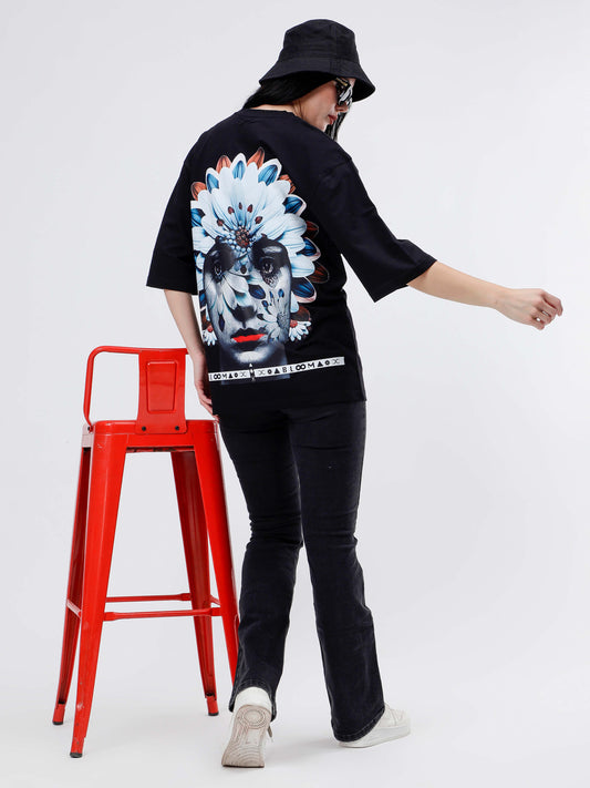 BLOOM SERIES(BTB06)-BLACK OVERSIZED UNISEX TSHIRT