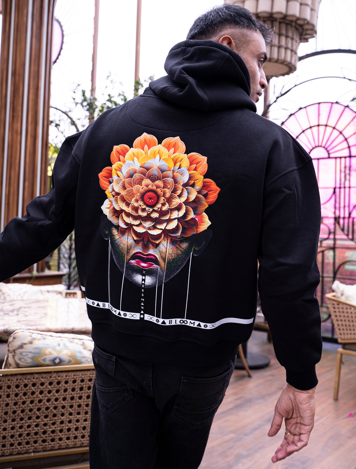 BLOOM SERIES(BHB04)-BLACK UNISEX HOODIE