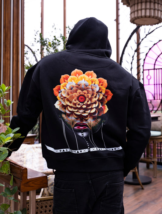 BLOOM SERIES(BHB04)-BLACK UNISEX HOODIE