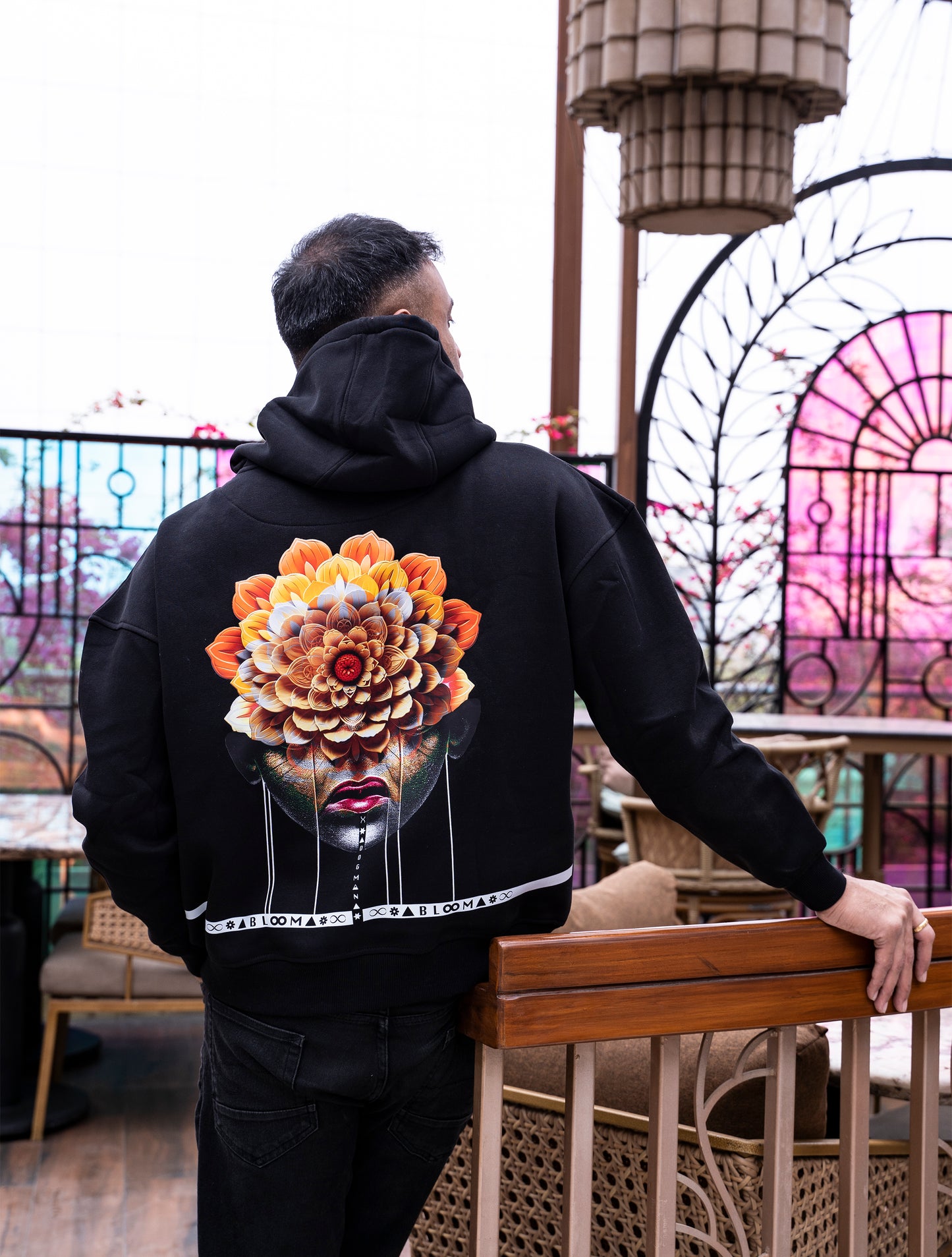 BLOOM SERIES(BHB04)-BLACK UNISEX HOODIE
